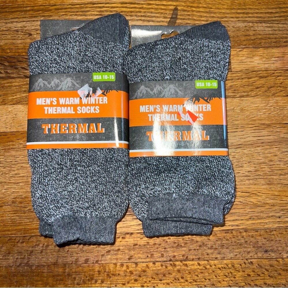 Pair of New Men's‎ USA 10-15 Warm Winter Thermal Heathered Gray Tall Socks